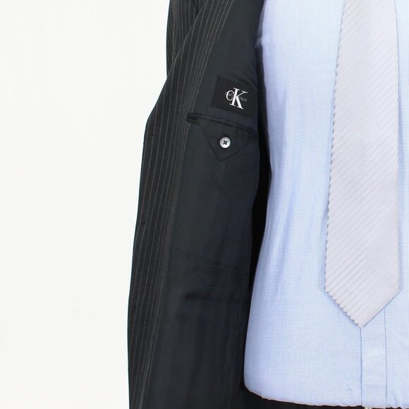 Calvin Klein 44L Gray Striped 3-Button Sport Coat Blazer Jacket G105 - Picture 9 of 11